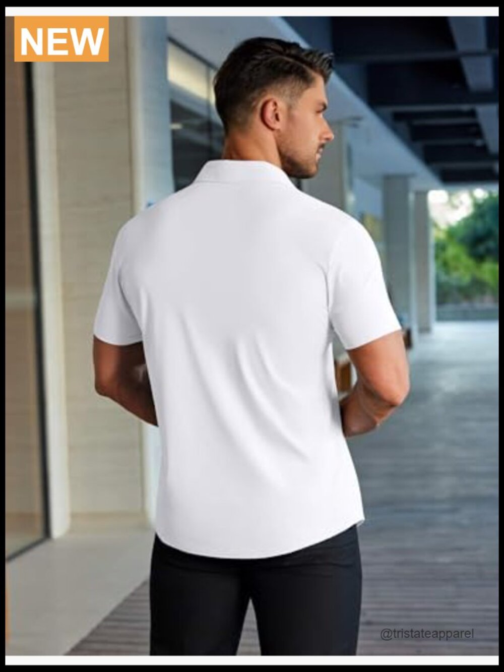 Men's Muscle Fit Stretch Wrinkle-Free Short Sleeve Button Down Shirt - Picture 5 of 6
